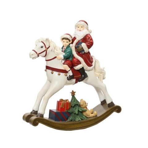 BABBO NATALE SU CAVALLO CON ELFO H.34.6